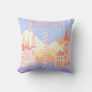 Zurich Travel Art, Switzerland Travel Art Throw Pillow