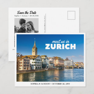 Zurich Wedding Save the Date Retro Postcard