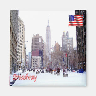 zUS115 BROADWAY with snow, New York, Fridge Magnet