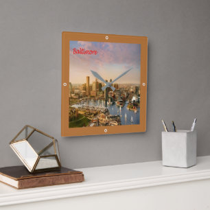 zUS183 BALTIMORE, Maryland, America, Square Wall Clock
