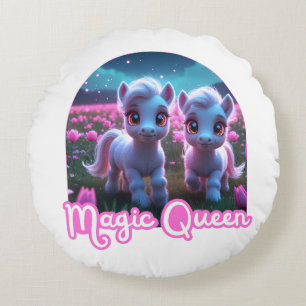 Zwei kleine süße Ponys - Magic Queen Round Pillow