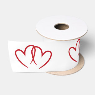 Zwei rote verbundene Herzen -  Satin Ribbon