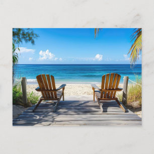 Zwei Strandstühle auf Holzsteg am Meer Postcard