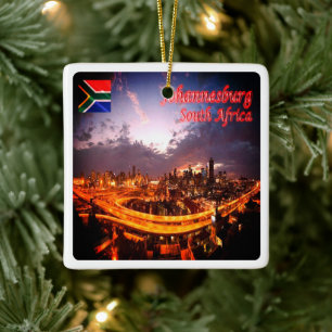 zZA015 JOHANNESBURG by Night, South Africa, Ceramic Ornament
