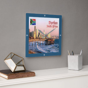 zZA037 DURBAN Skyline Crop, SOUTH AFRICA, Square Wall Clock