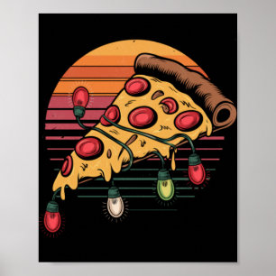 Zza Christmas Lights Retro Sunset Xmas Fast Food Poster