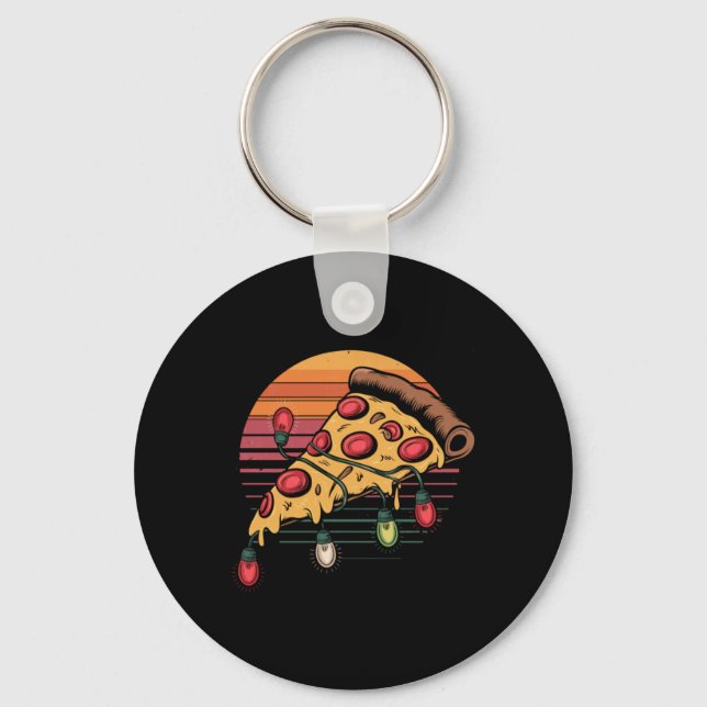 Zza Christmas Lights Retro Sunset Xmas Fast Food T Keychain (Front)