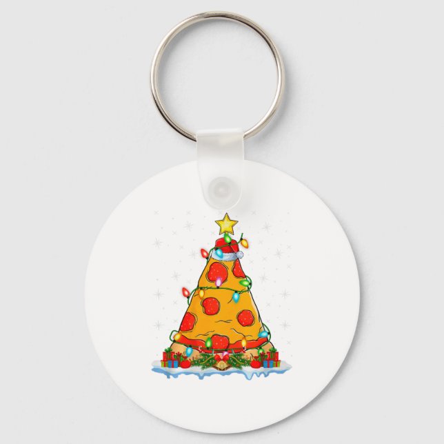 Zza Christmas Tree Lights Santa Hat Fast Food Zza  Keychain (Front)