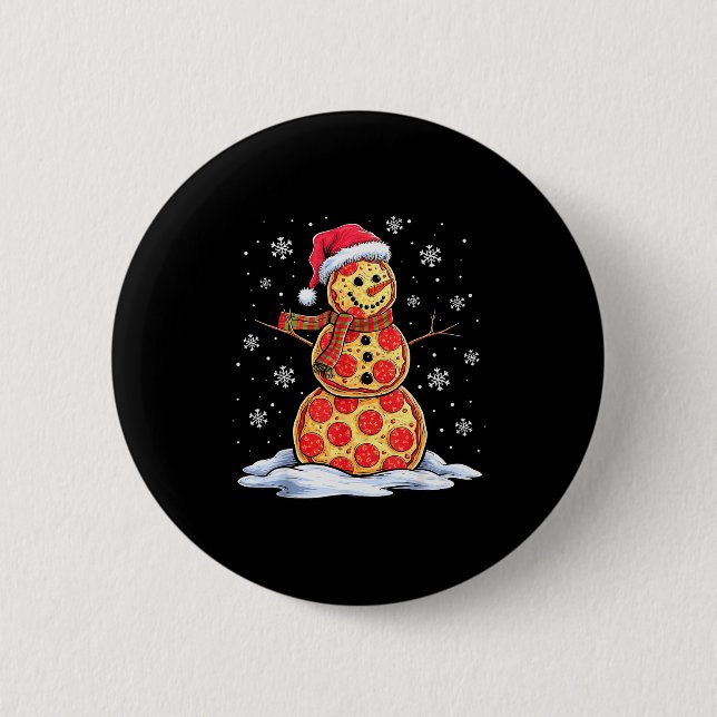Zza Snowman - Santa Hat - Christmas Zza Party - Fu 2 Inch Round Button (Front)