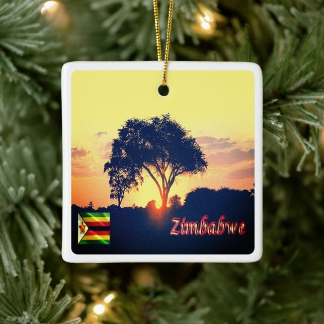 zZW018 ZIMBABWE,  Hwange sunset, Africa, Ceramic Ornament (Tree)